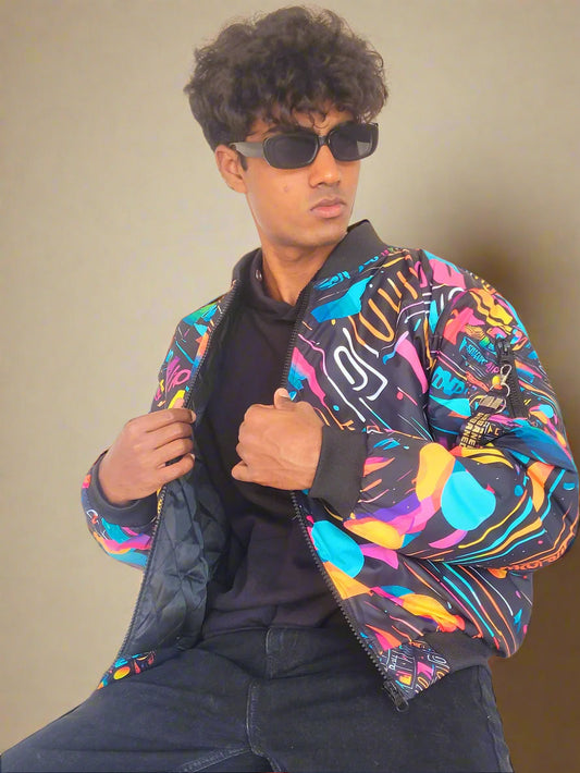 Neon Vector Blaze Bomber Jacket by Urbanedge Hoods